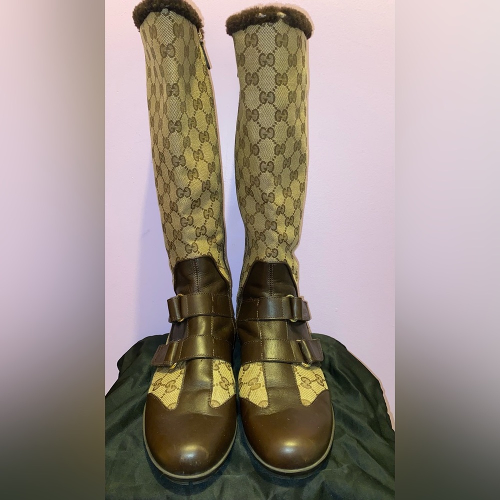 Vintage Gucci GG Canvas Monogram & Leather High Boots